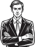 sketch of a young businessman illustration black and white vector