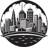 city skyline logo illustration black and white vector