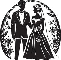 wedding couple silhouette illustration black and white vector