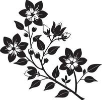 Minimal blooming floral branch silhouette illustration white background vector