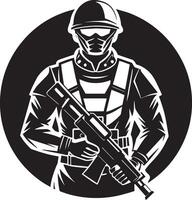 ilustración de un soldado con rifle negro y blanco vector