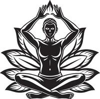 girls yoga lotus position black and white illustration vector