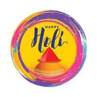 happy holi colorful illustration with gulal powder color bowl vector