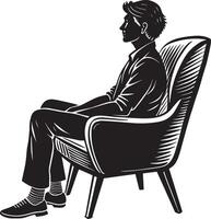 alone person sitting on a chair black and white illustration vector