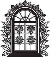 Decorative window in the house illustration black and white vector