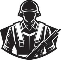 illustration of a soldier with rifle black and white vector