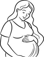 pregnant woman holding her belly black and white illustration vector