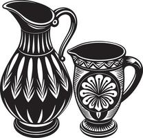 jarra y taza Ilustracion negro y blanco vector