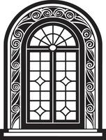 decorative window with flowers black and white illustration vector