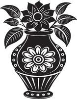 florero con flores ilustración negro y blanco vector