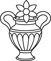 Decorative vase with flowers black and white illustration vector
