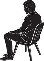 alone person sitting on a chair black and white illustration vector
