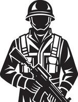 ilustración de un soldado con rifle negro y blanco vector