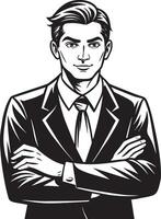 sketch of a young businessman illustration black and white vector