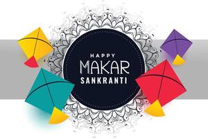 happy makar sankranti festival background with colorful kites vector