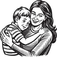 madre y hijo silueta negro y blanco ilustración vector