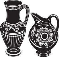 jarra y taza Ilustracion negro y blanco vector