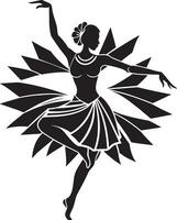 silueta de un bailarina bailando ilustración negro y blanco vector