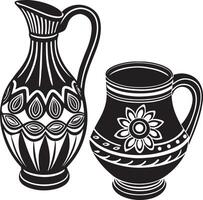 Decorative jug and Mug illustration black and white vector