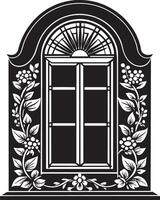 decorativo ventana en el casa ilustración negro y blanco vector