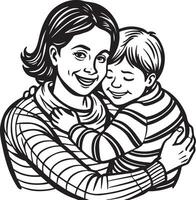 mother and son silhouette black and white illustration vector