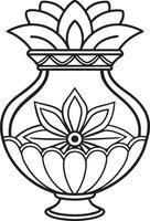 Decorative vase with flowers black and white illustration vector