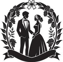 Boda Pareja silueta ilustración negro y blanco vector