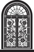 decorativo ventana con flores negro y blanco ilustración vector