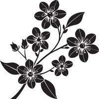 Minimal blooming floral branch silhouette illustration white background vector