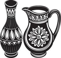 jarra y taza Ilustracion negro y blanco vector