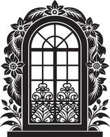 decorativo ventana en el casa ilustración negro y blanco vector