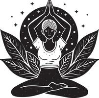 girls yoga lotus position black and white illustration vector