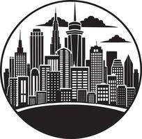 city skyline logo illustration black and white vector