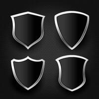 black shield with silver frame set vector