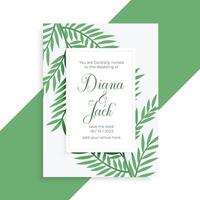 leaves style wedding invitation template vector