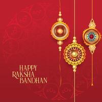 happy raksha bandhan red background with decorative rakhi vector
