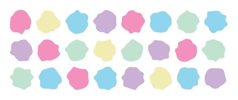 Collection of paint liquid colorful speech blotch spot irregular form isolated on transparent background, random cube drops simple elements, organic amoeba blob shape in modern fluid dynamic vector