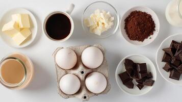 Aerial View of Chocolate Cake Components photo