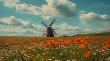 un Clásico molino paisaje, primavera foto