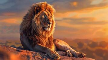 Majestic Lion King watching sunset photo