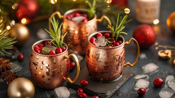 Moscow Mule Cocktails with Festive Garnish photo