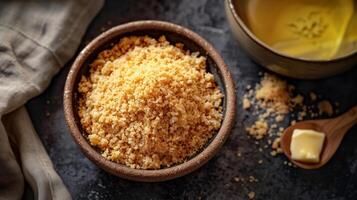 Bowl of Graham Cracker Crumbs with Melted Butter photo