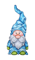 Watercolor painting of a gnome in blue clothes. Illustration of a fairytale hero in a Scandinavian style. Illustration for clothing, packaging, gifts, cards, posters and stationery. Isolated png