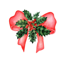 Aquarell Gemälde rot Bogen und Stechpalme mit Beeren. modisch Weihnachten Illustrationen. Weihnachten Bilder. Weihnachten Baum Dekoration. isoliert. gezeichnet durch Hand. png