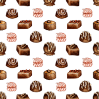 acuarela modelo ilustraciones de chocolates y Malvaviscos. sin costura repitiendo dulces impresión. diseño para el vacaciones. aislado . dibujado por mano. png