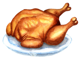 Thanksgiving baked turkey. Traditional food. Holiday dinner. Watercolor illustration. Isolated. Hand-drawn. png