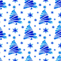 Watercolor painting pattern of silhouettes of blue fir trees and snowflakes. Festive Christmas or New Year print. For packaging design, printing on fabric. Ecology. Plants. Isolated png