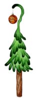 acquerello pittura Natale albero con un' arredamento a partire dal un' palla nel un' tigre banda. festivo Natale carta con arancia bicchiere palla su superiore di abete rosso, isolato. disegnato di mano. png