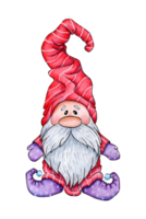 Watercolor painting of a gnome in red clothes. Illustration of a fairytale hero in a Scandinavian style. Illustration for clothing, packaging, gifts, cards, posters and stationery. Isolated. Drawn png