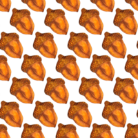 Watercolor painting pattern with oak acorns in brown, yellow tones. Perfect for wallpapers, gift papers, patterns, web page backgrounds, autumn greeting cards. Isolated . Drawn by hand. png